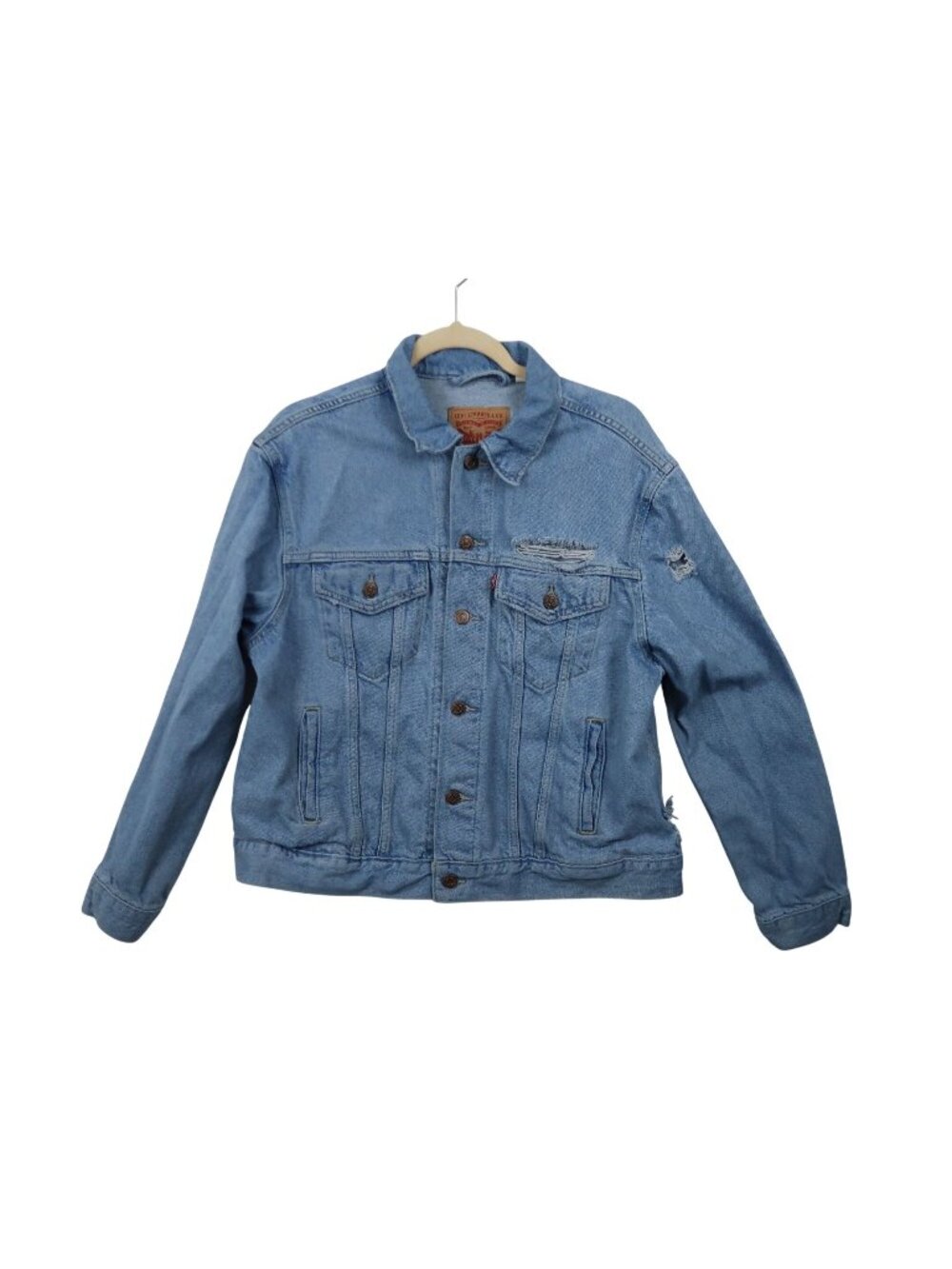 Levis XL Distressed Denim Jacket Blue 100% Cotton Light Wash